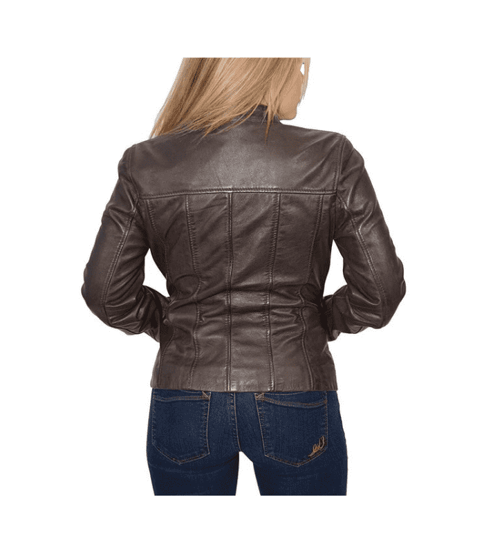 Women-Brown-Casual-Biker-leather-jacket