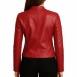 Women Quilted Red Leather Jacket