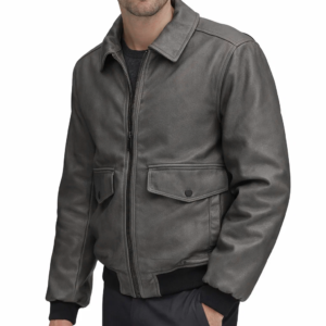 Vintage Bomber Grey Leather Jacket model style