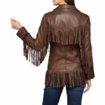 Women Classic Brown Leather Fringe Jacket