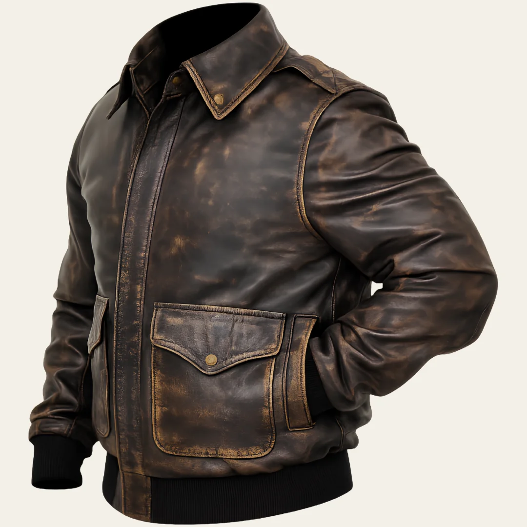 A2 Distressed Leather Jacket side