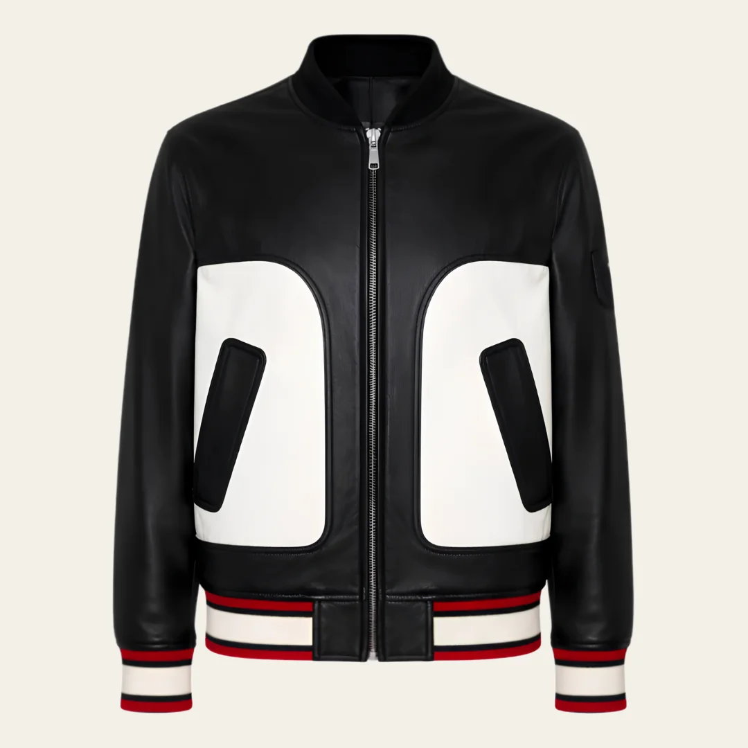 Men Black and White Leather Jacket