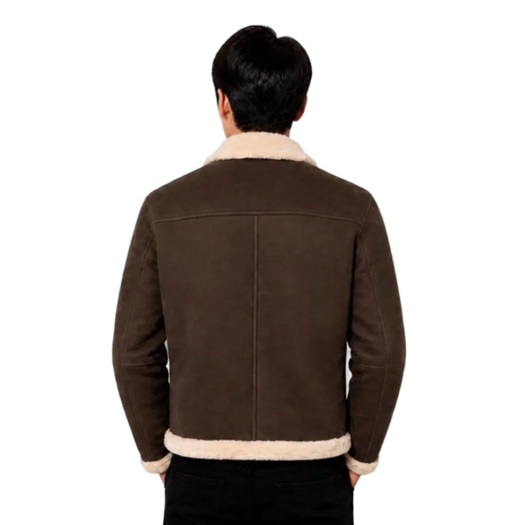 Men Brown Sherpa Suede Jacket back