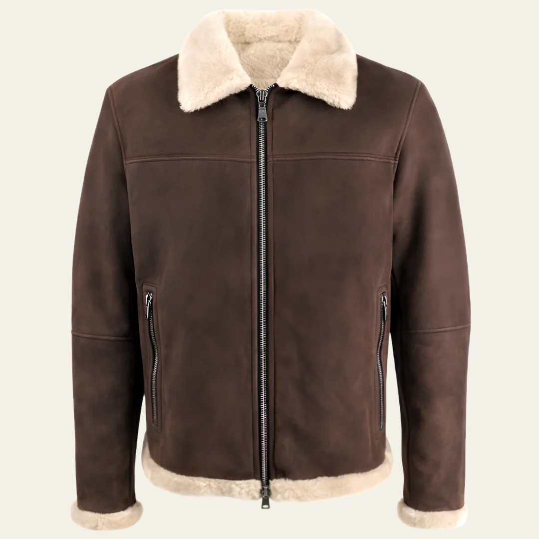 Men Brown Sherpa Suede Jacket