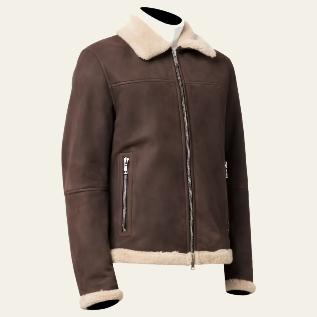 Men Brown Sherpa Suede Jacket side