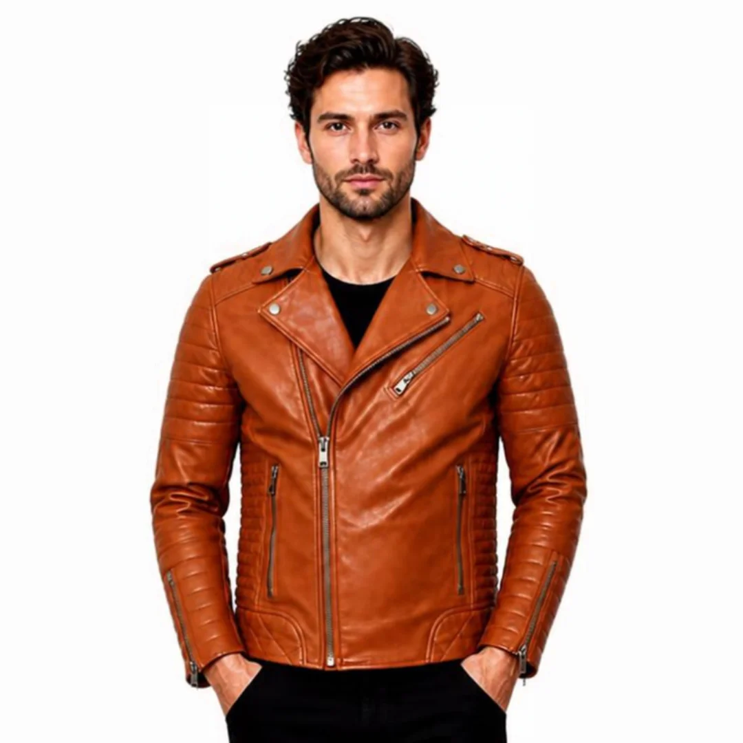 Men Cafe Racer Quilted Leather Jacket