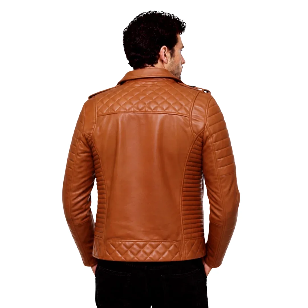 Men Cafe Racer Quilted Leather Jacket back