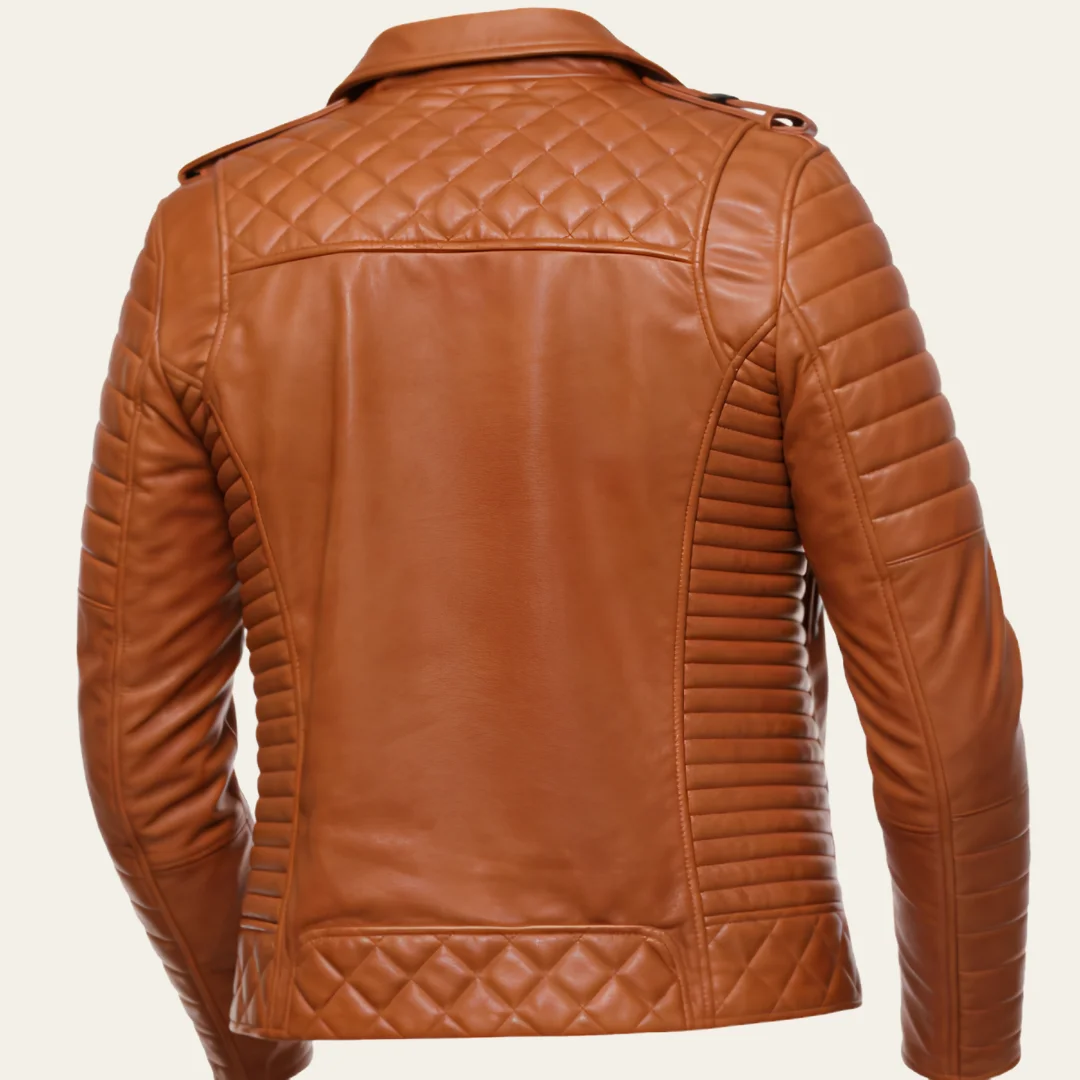 Men Cafe Racer Quilted Leather Jacket back