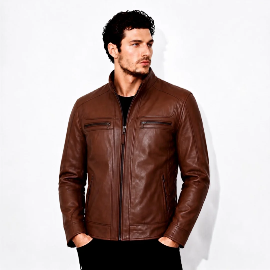 Men Waxed Brown Leather Jacket