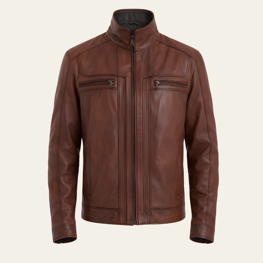 Men Waxed Brown Leather Jacket