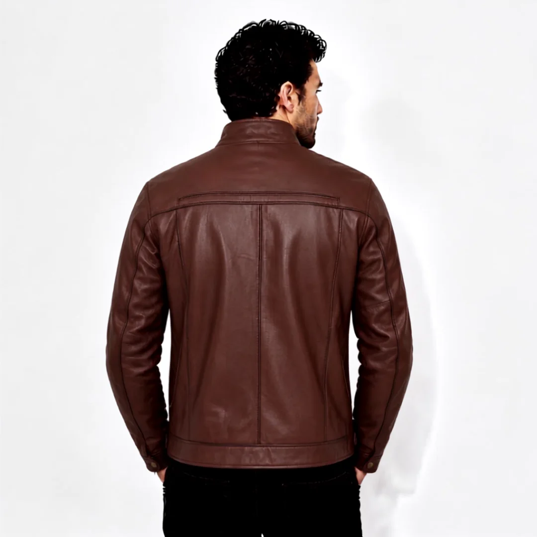 Men Waxed Brown Leather Jacket back