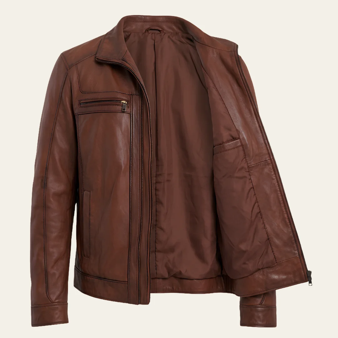 Men Waxed Brown Leather Jacket side