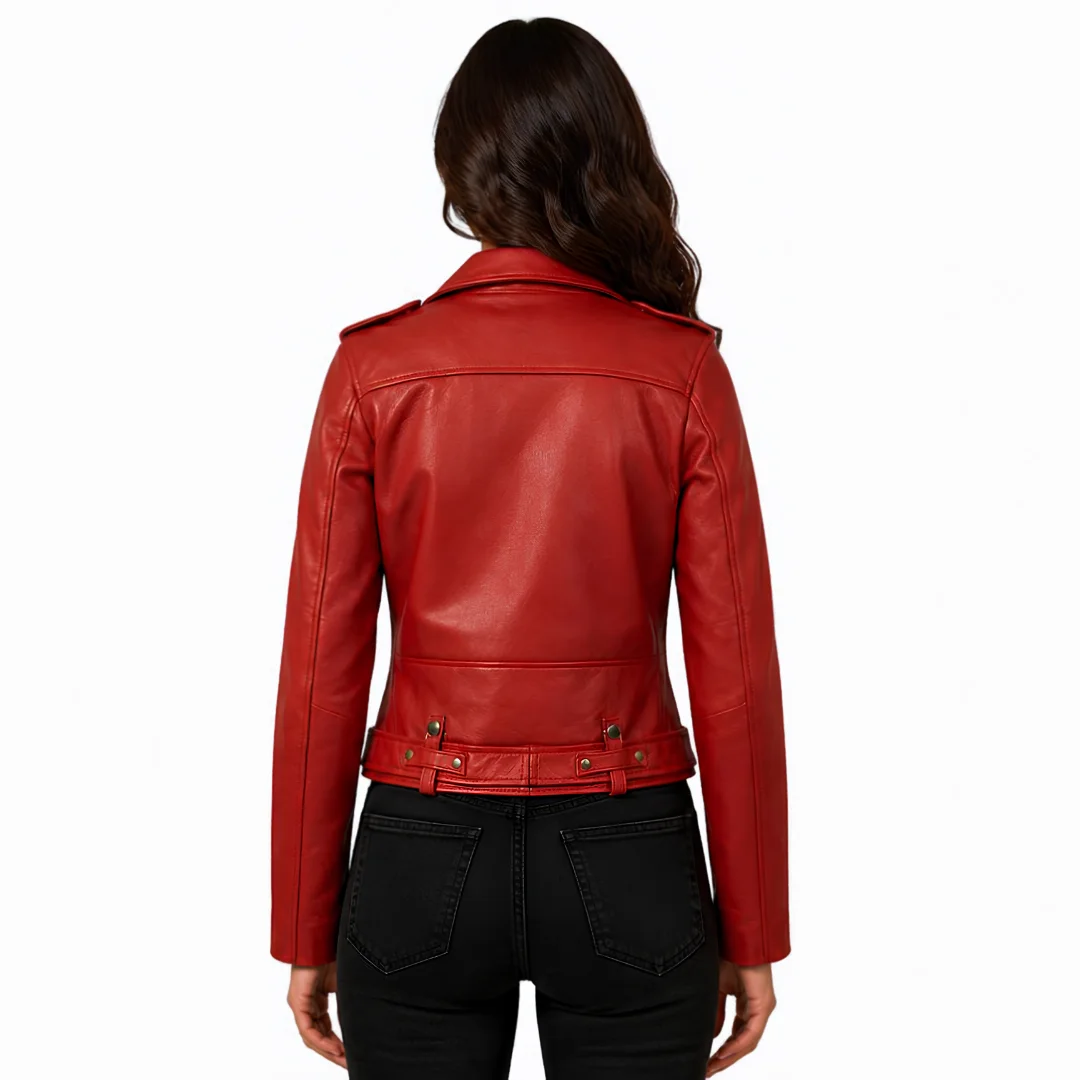 Moto Red Leather Jacket back