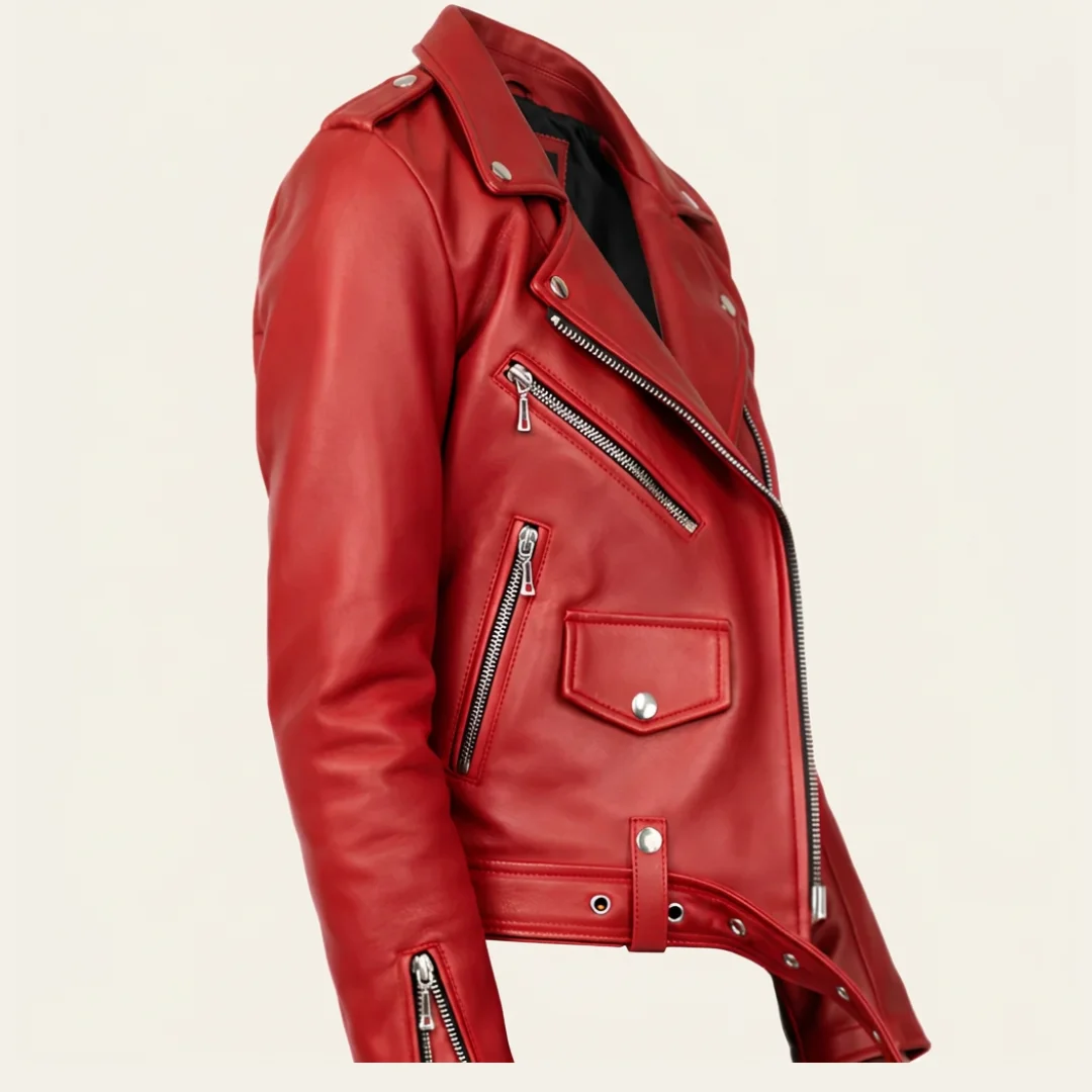 Moto Red Leather Jacket side