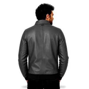 Vintage Bomber Grey Leather Jacket back