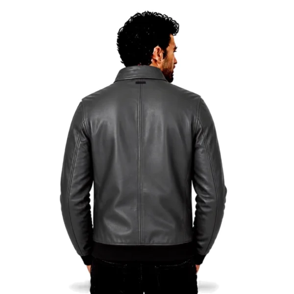 Vintage Bomber Grey Leather Jacket