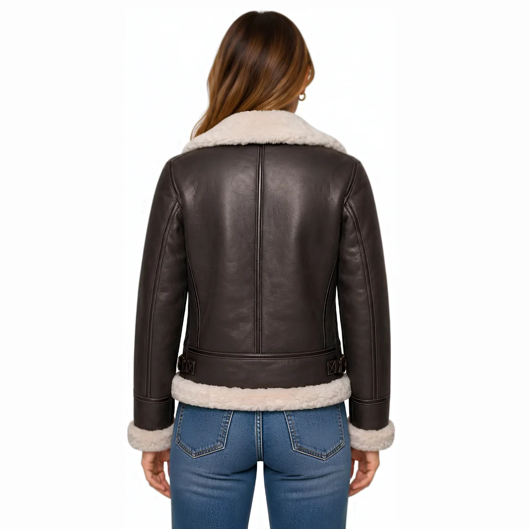 Women Aviator Dark Brown Shearling Leather Jacket