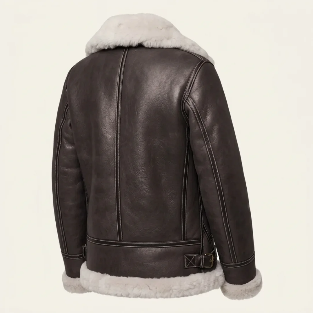 Women Aviator Dark Brown Shearling Leather Jacket back