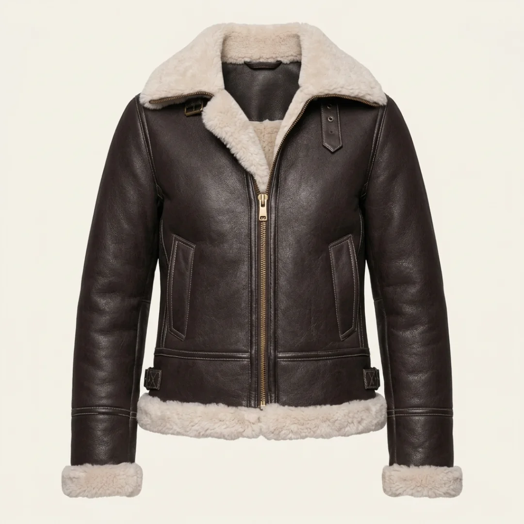 Women Aviator Dark Brown Shearling Leather Jacket
