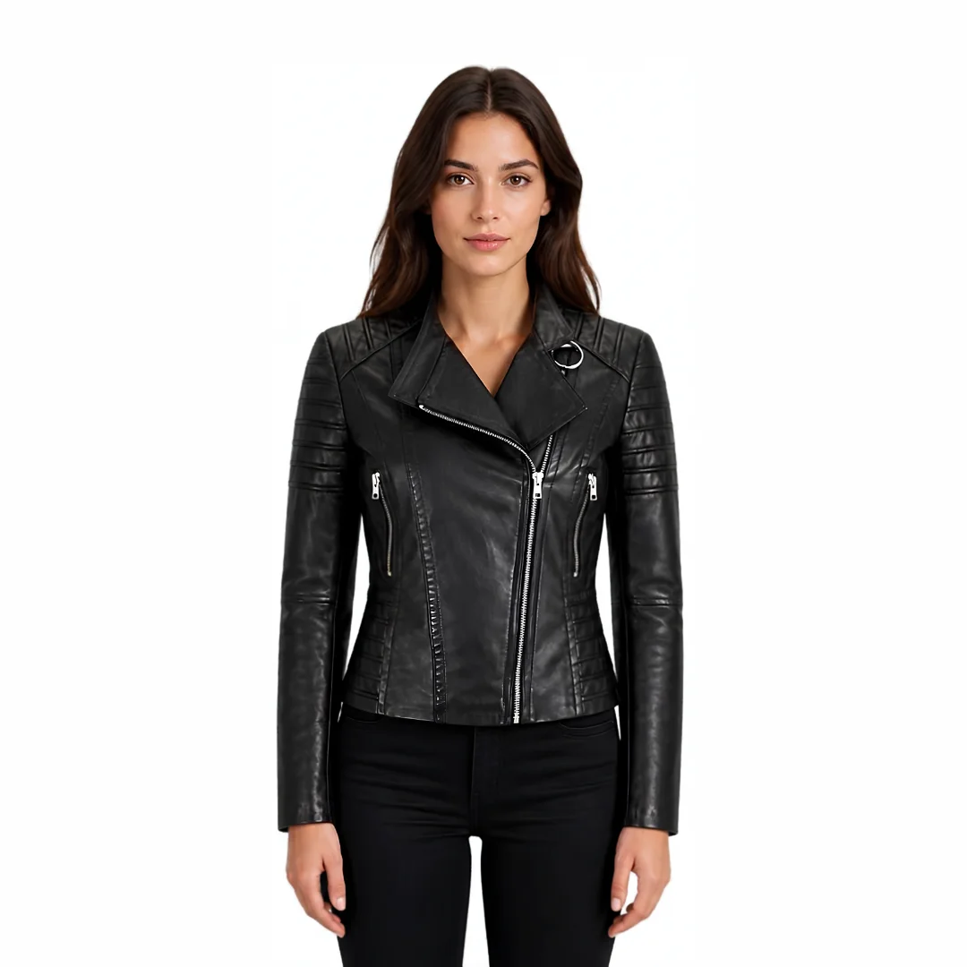 Women Moto Black Leather Jacket