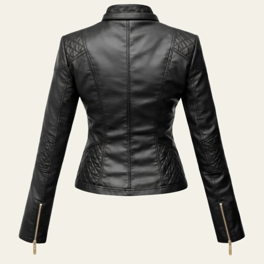 Women Moto Black Leather Jacket back