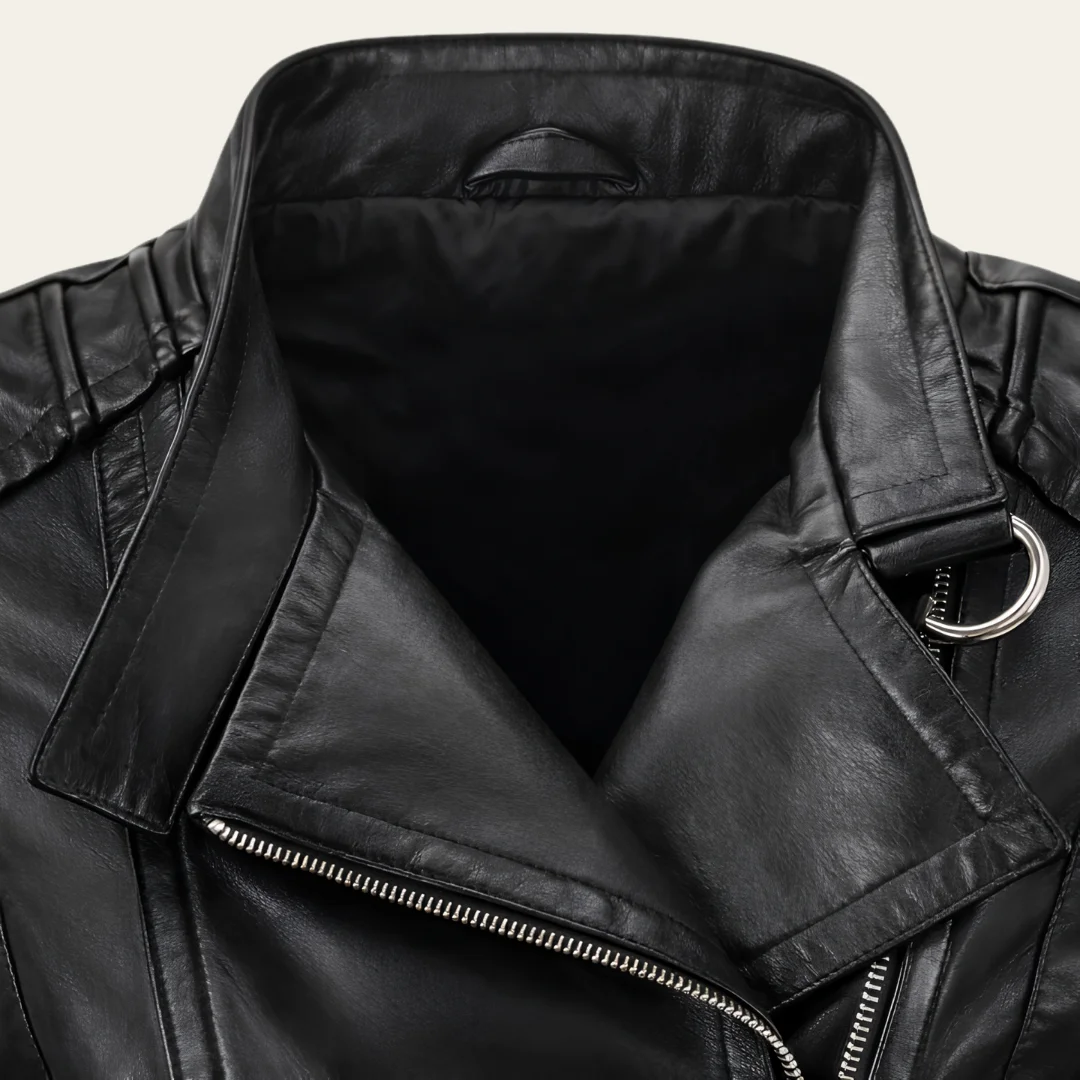 Women Moto Black Leather Jacket zoom