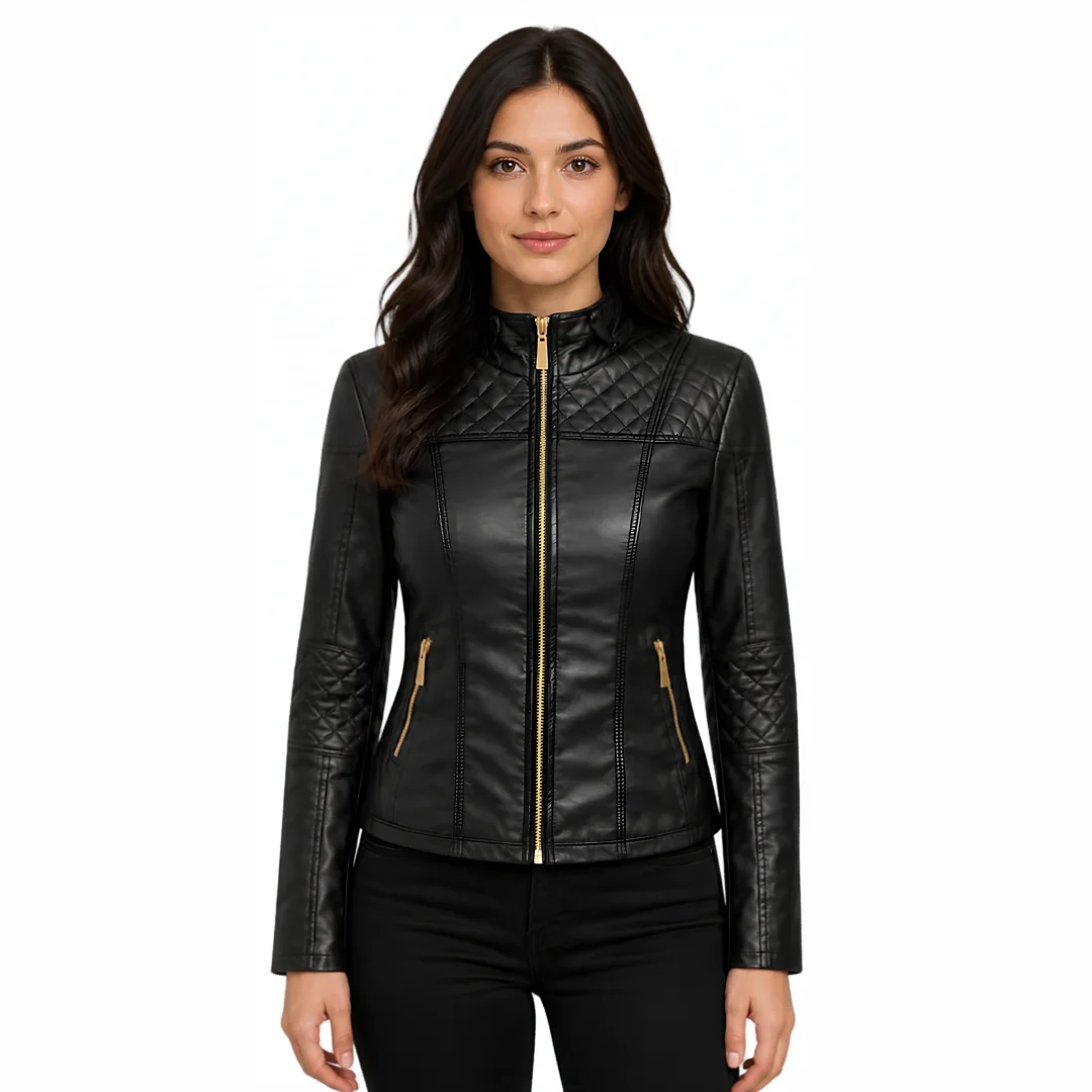 Women Motorcycle Black Leather Jacket