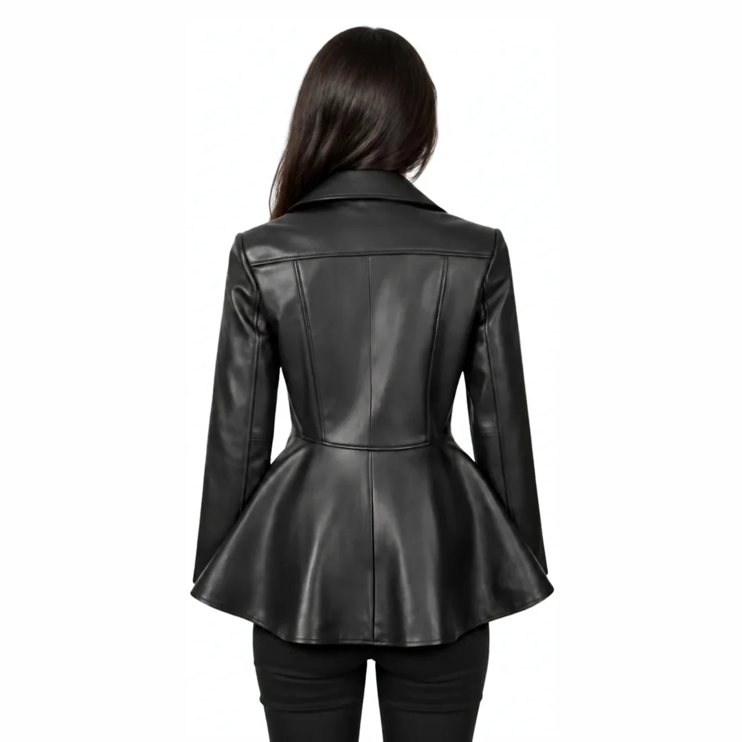 Women Peplum Leather Jacket back