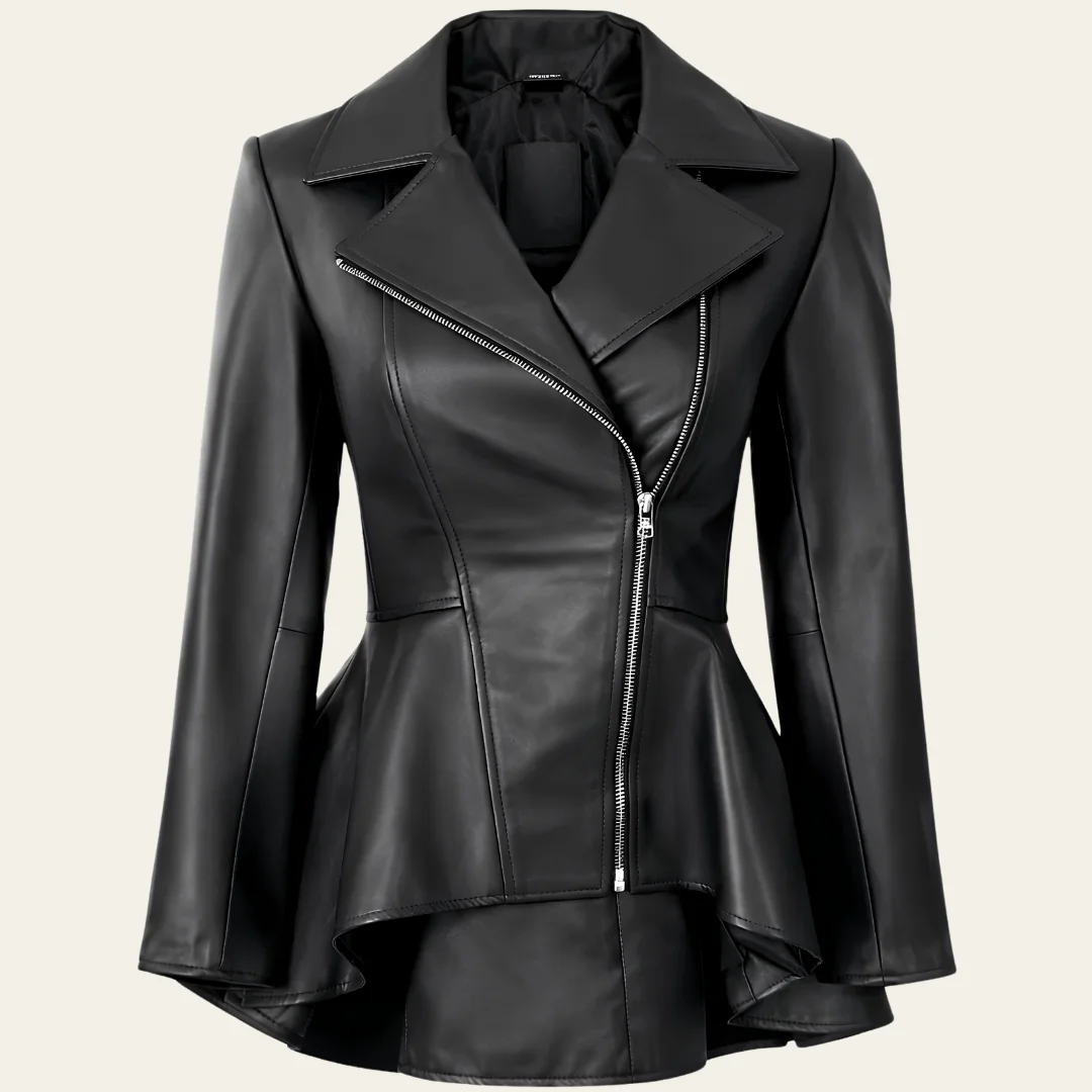 Women Peplum Leather Jacket front