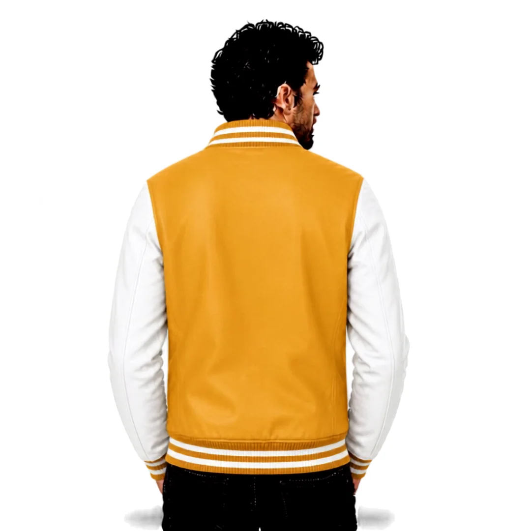 Yellow and White Varsity Jacket back