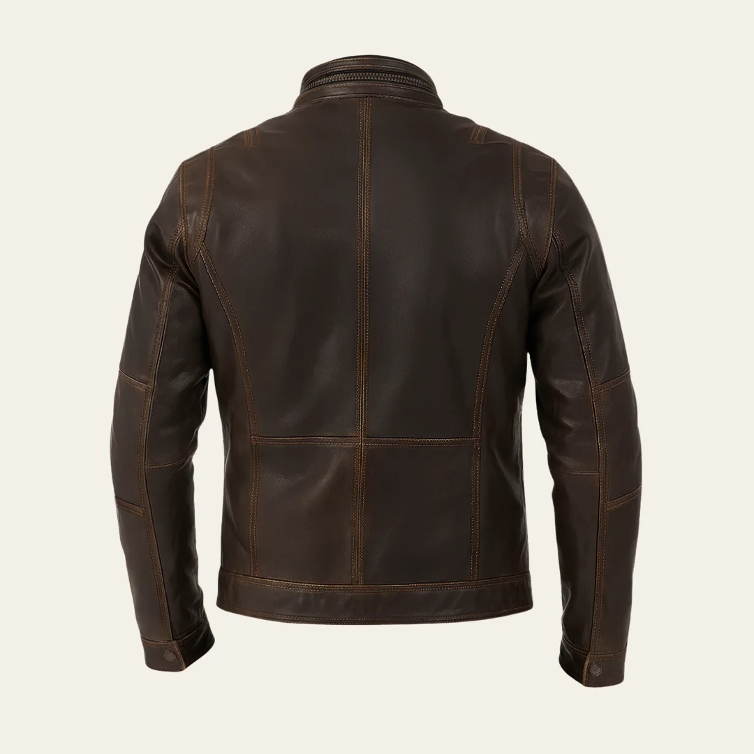 Biker Slim Fit Vintage Distressed Brown Leather Jacket back