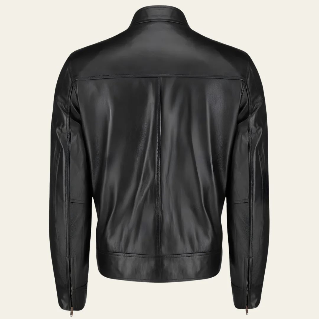 Black Slim Fit Biker Cafe Racer Leather Jacket