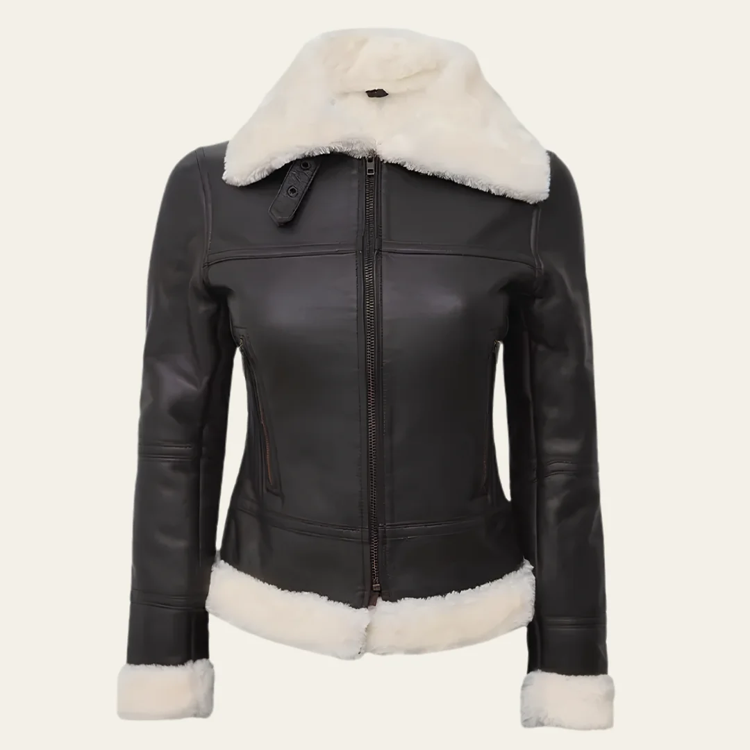 Handmade Women b3 Black And White Bomber Leather Jacket