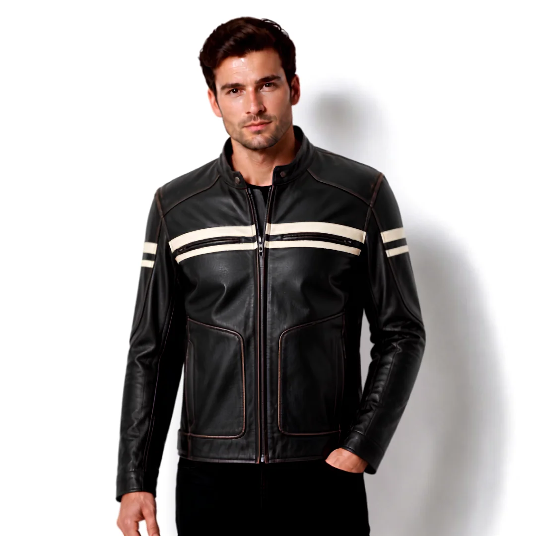 CE Armour Stripe Black Bomber Leather Jacket