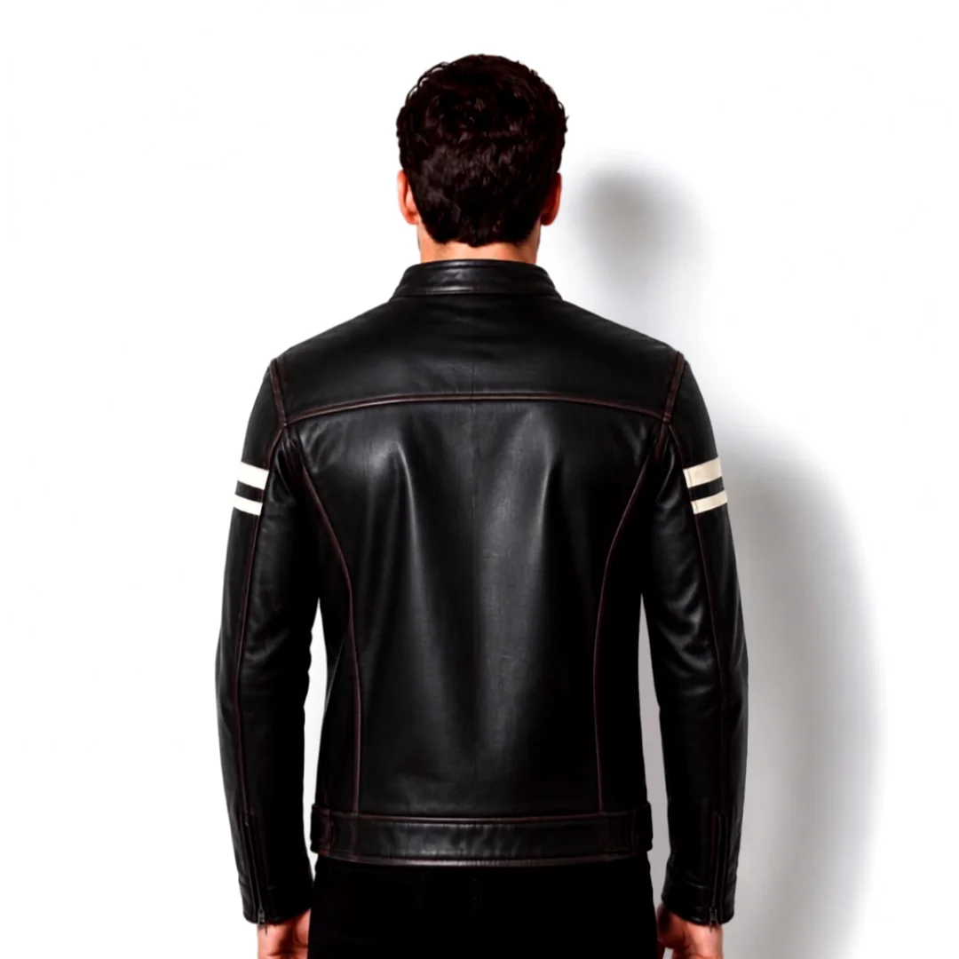 CE Armour Stripe Black Bomber Leather Jacket back