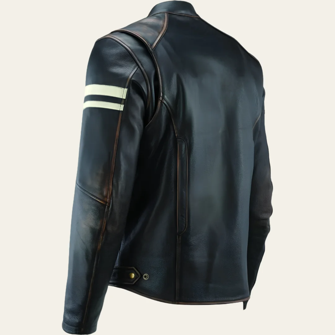 CE Armour Stripe Black Bomber Leather Jacket