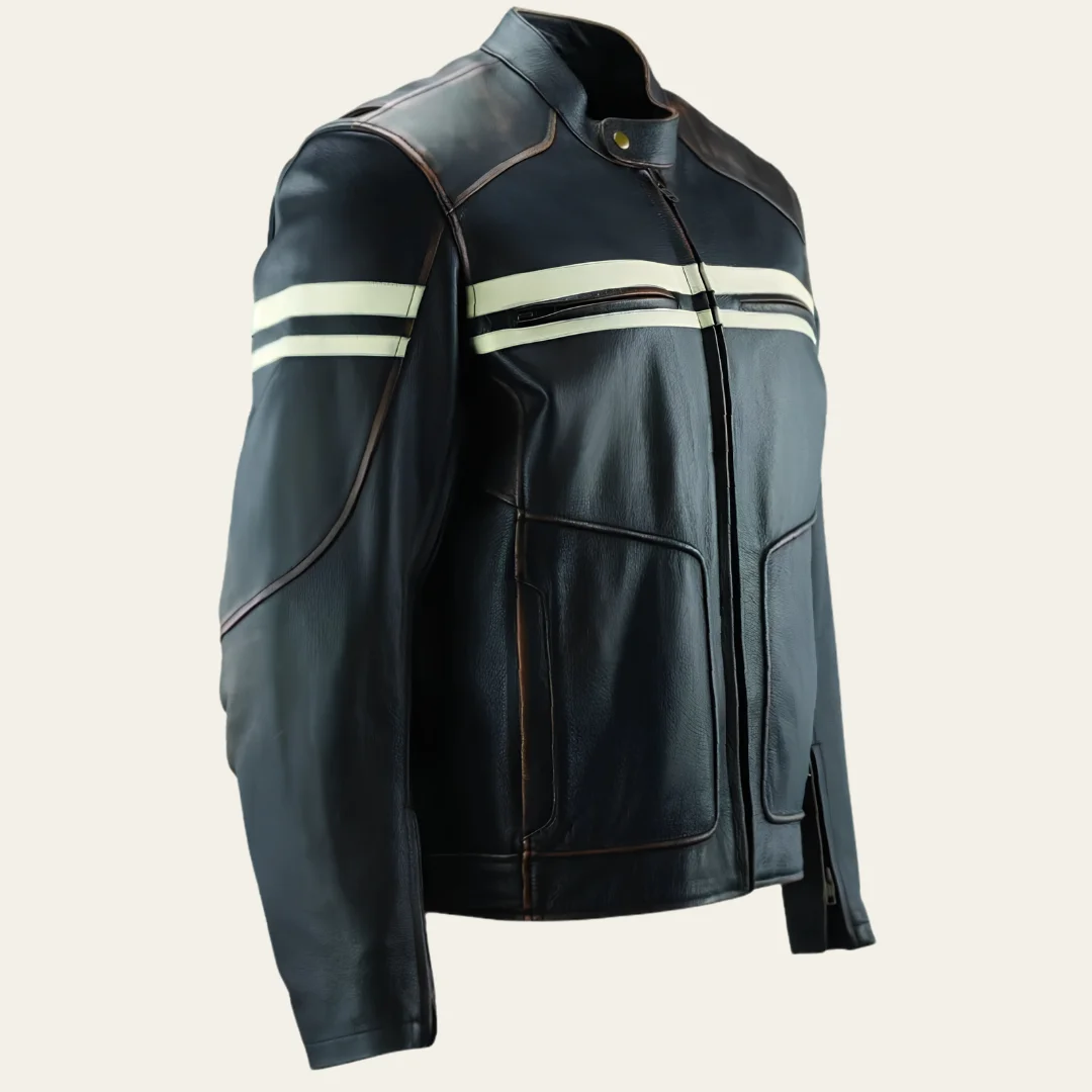 CE Armour Stripe Black Bomber Leather Jacket side