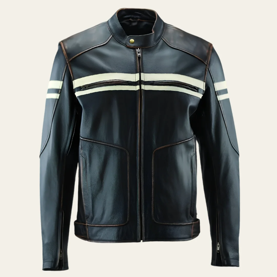 CE Armour Stripe Black Bomber Leather Jacket