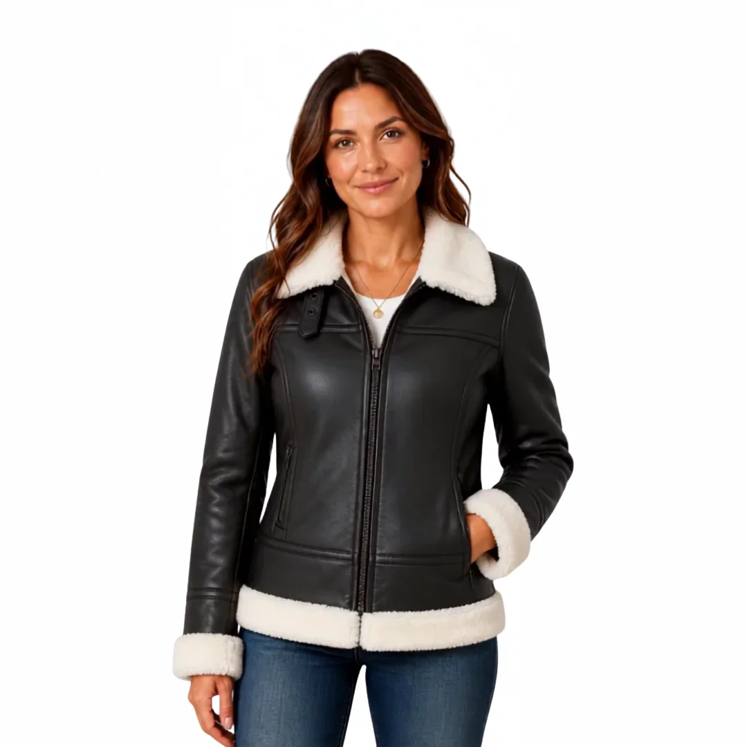 Handmade Women b3 Black And White Bomber Leather Jacket