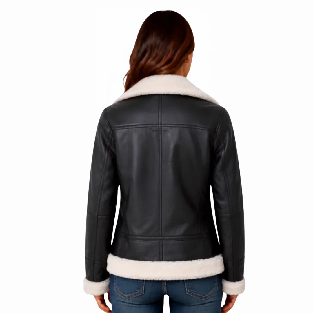 Handmade Women b3 Black And White Bomber Leather Jacket back