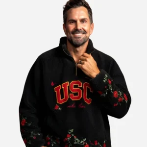 Matt-Leinart-Ryoko-Rain-x-USC-Black-Half-Zip-Sweatshirt
