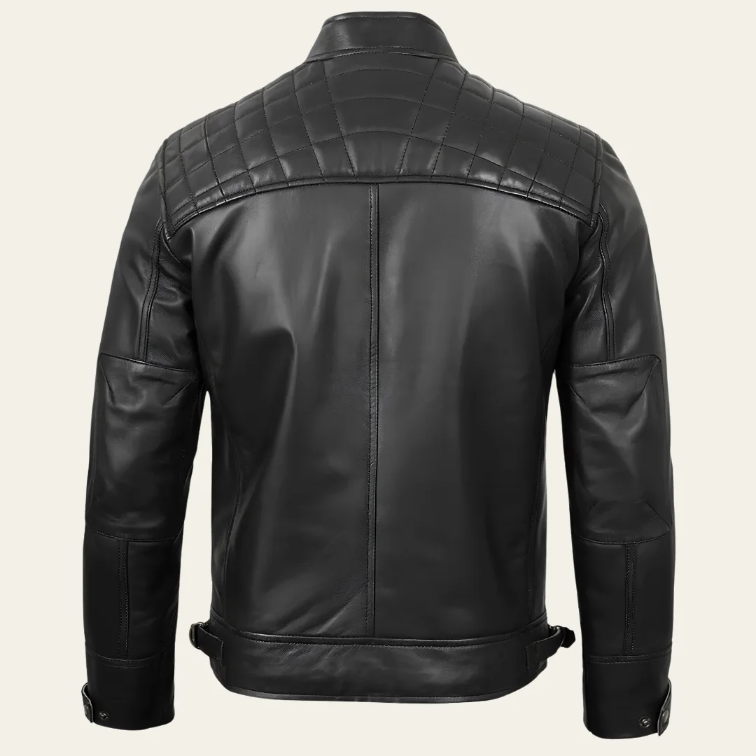 Men's Cafe Racer Style Black Biker Leather Jacket