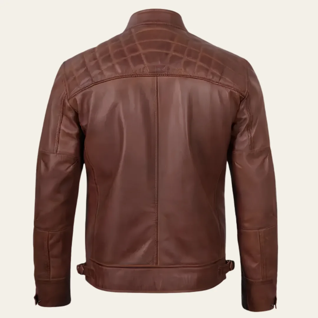 Men Slim Fit Brown Leather Jacket back