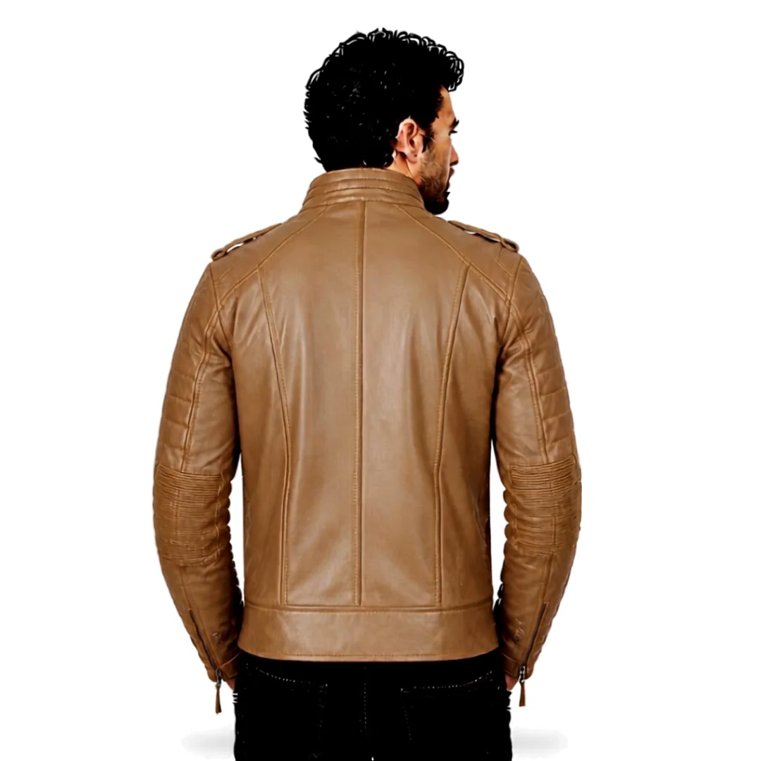 Mens Biker Vintage Cafe Racer Leather Jacket back