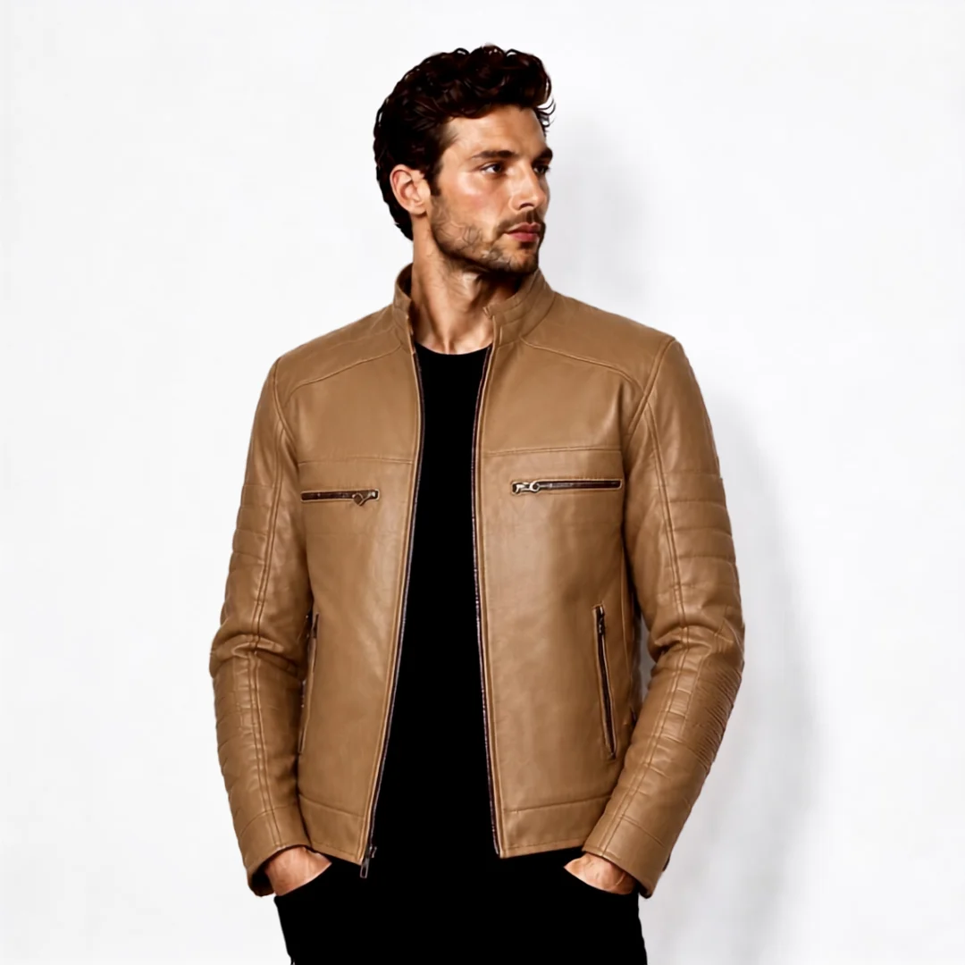 Mens Biker Vintage Cafe Racer Leather Jacket
