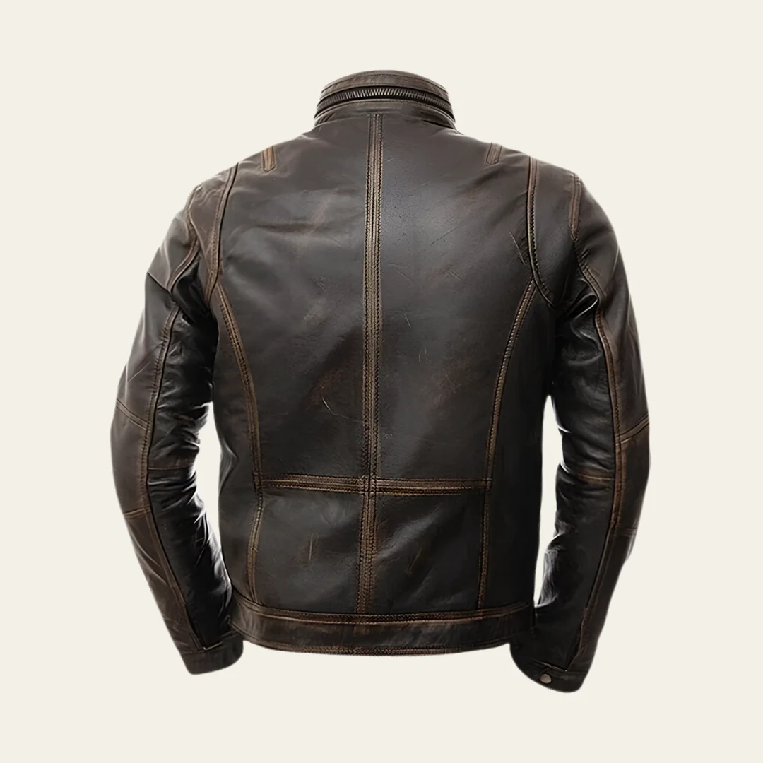 Mens Black Quilted Biker Leather Jacket back