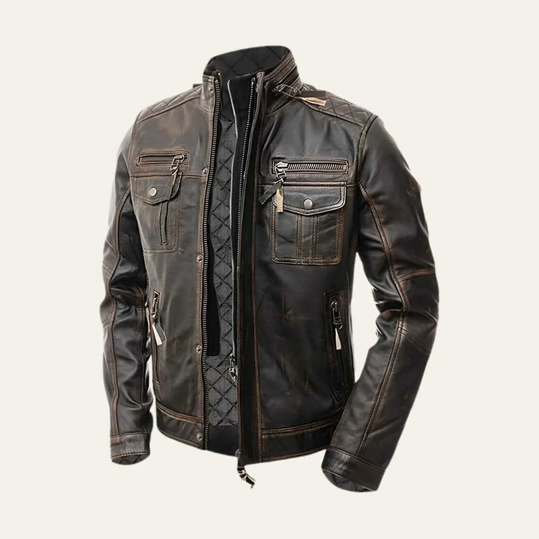 Men's Black Quilted Biker Leather Jacket