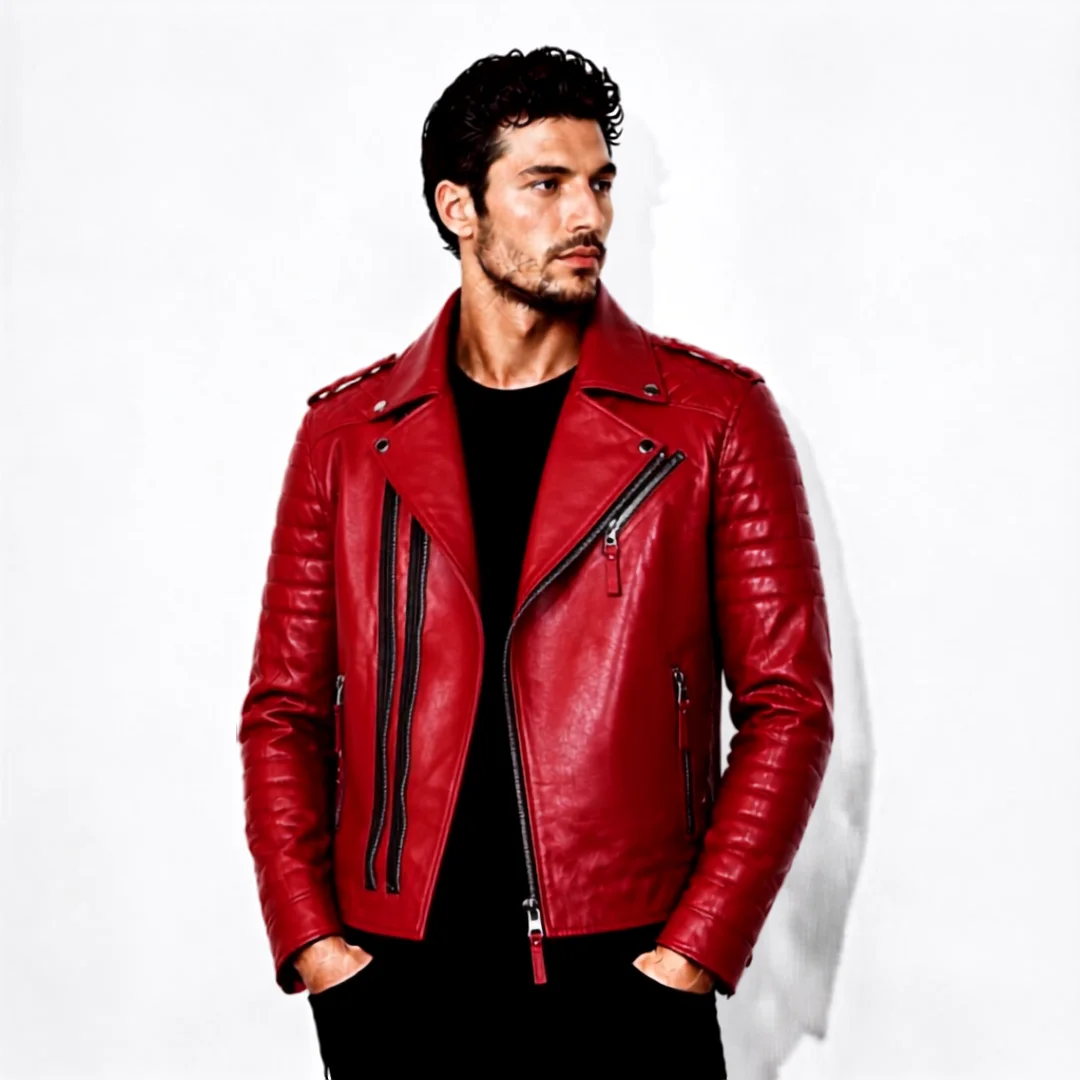 Men's Red Quilted Biker Leather Jacket