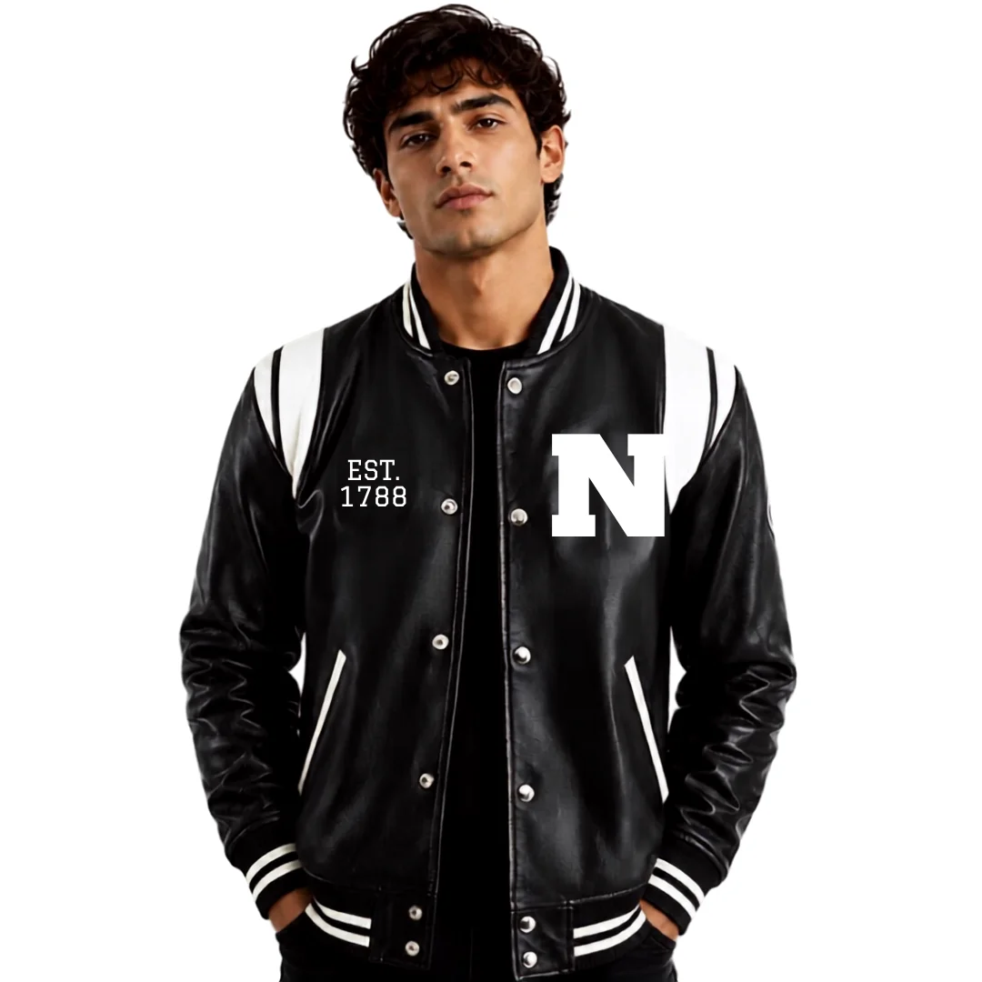 Mens Varsity Letterman Baseball Bomber Leather Jacket