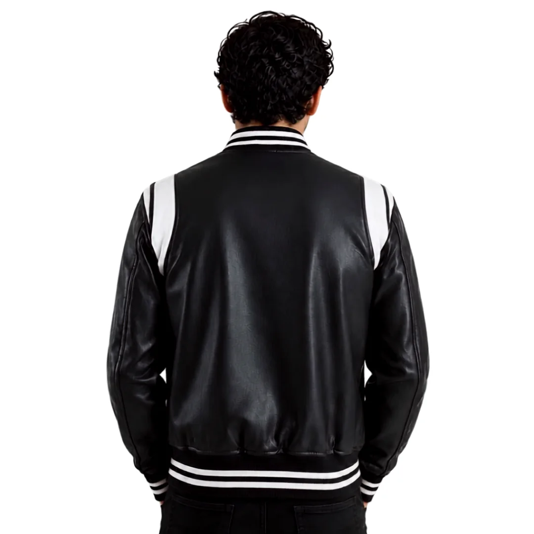 Mens Varsity Letterman Baseball Bomber Leather Jacket back